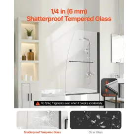 Frameless Bathtub Shower Door 34 in. W x 55 in. H 180Â° Rotatable Door