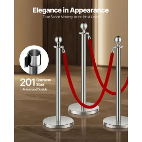 8 PCS Silver Stanchion Post 4 Røde fløjl reb Sand Injektion