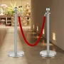 Stanchion Post, 8 Pcs Crowd Control Barrier Set with 4 Red Velvet Ropes, 5 ft Stainless Steel Silver Stanchion Post Queue with S