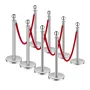 Stanchion Post, 8 Pcs Crowd Control Barrier Set with 4 Red Velvet Ropes, 5 ft Stainless Steel Silver Stanchion Post Queue with S