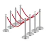 Stanchion Post, 8 Pcs Crowd Control Barrier Set with 4 Red Velvet Ropes, 5 ft Stainless Steel Silver Stanchion Post Queue with S