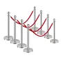 Stanchion Post, 8 Pcs Crowd Control Barrier Set with 4 Red Velvet Ropes, 5 ft Stainless Steel Silver Stanchion Post Queue with S