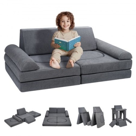 Modular Kids Play Couch 10Pcs DIY Creative Toddler Sectional Sofa Grey