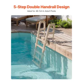 5-Step Inclined Pool Ladder of 2 Handrails Loads 300 lb for 48-54 In Pool