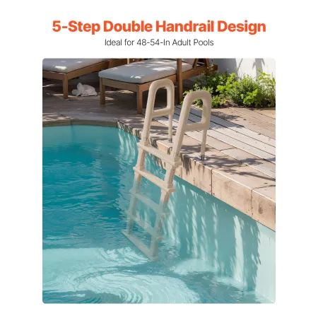 Swimming Pool Ladder, Inclined 5-Step Double Handrails Stair, Non-slip Heavy Duty Step, Load Capacity 300 lb, for 48-54" Ingroun