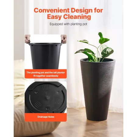 Høj plantekasse, sæt med 2 runde, tilspidsede plantepotter, 24