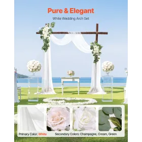 Artificial Wedding Arch Flowers Kit White With 2 Pcs Flowers 1 Pcs Drapes