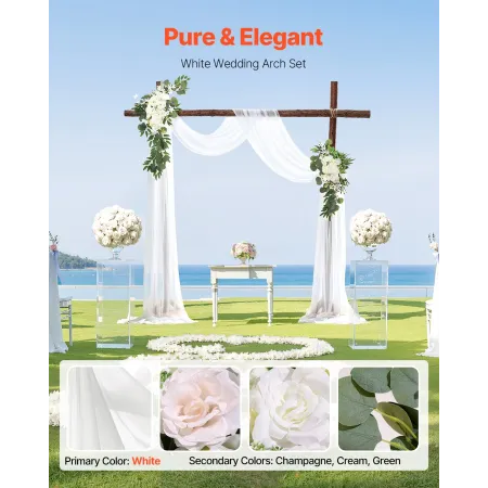 Artificial Wedding Arch Flowers Kit, White Wedding Arch Flowers with Drapes Kit (Pack of 3) - 2 Pcs Floral Arrangement, 1 Pcs Sh