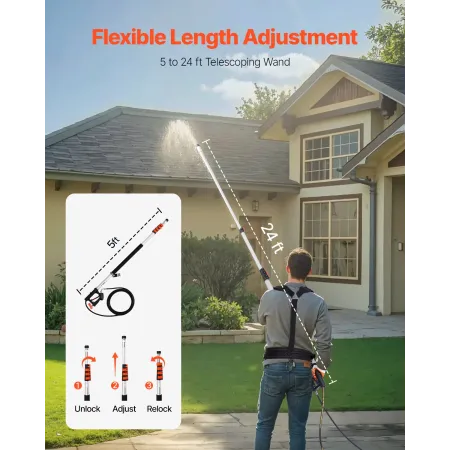 Pressure Washer Telescoping Wand, 24 ft, 4000 psi, Telescopic Spray Wand with Power Washer Extension Wands, Gutter Cleaner, Brus