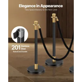 6 Pcs Stanchion Post with 4 Black Velvet Ropes Sand Injection Hollow Base