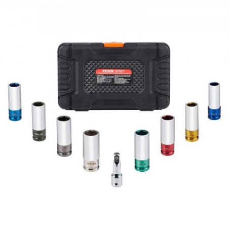 Lug Nut Impact Socket Set 1/2 in Drive Metric and SAE 6-Point Deep Socket