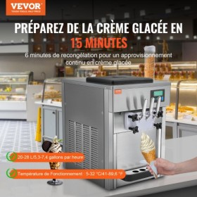 Commercial Soft Serve Ice Cream Machine 20L/H Yield 3 Flavor Countertop