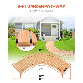 8 ft L x 17 in W Curved Wooden Garden Pathway Roll Out Garden Walkway
