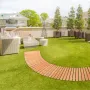 Wooden Garden Pathway, 8 ft x 17 in, Non-Slip Curved Garden Walkway, Roll Out Cedar Outdoor Walkway Path with Wire Rope Connecti