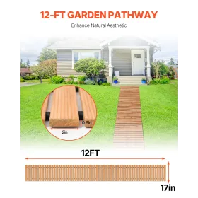 Wooden Garden Pathway, 12 ft L x 17 in W, Non-Slip Straight Garden Walkway, Roll Out Cedar Outdoor Walkway Path with Wire Rope C