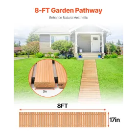 Wooden Garden Pathway, 8 ft L x 17 in W, Non-Slip Straight Garden Walkway, Roll Out Cedar Outdoor Walkway Path with Wire Rope Co