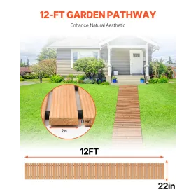 Wooden Garden Pathway, 12 ft L x 22 in W, Non-Slip Straight Garden Walkway, Roll Out Cedar Outdoor Walkway Path with Wire Rope C