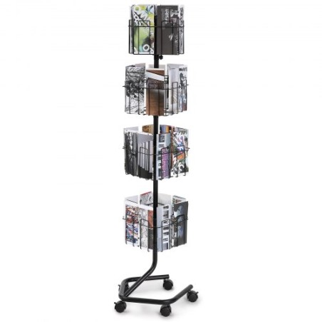 Brochure Display Rack 32-Pocket Rotering Literatur Display Stand 5 Wheels