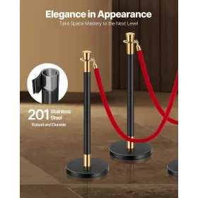 6 PCS Stanchion Post med 4 røde fløjlstov og sandinjektion