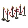 Stanchion Post, 6 Pcs Crowd Control Barrier with 4 Red Velvet Ropes, 5 ft Stainless Steel Black Stanchion Post Queue with Sand I