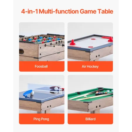 4-in-1 Combo Game Table Set, 32" Air Hockey Table, Multi Combination Table with Pool Billiard, Hockey, Foosball, Ping Pong, Push