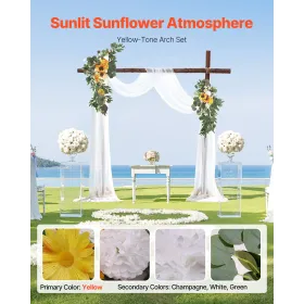 Artificial Wedding Arch Flowers Kit Yellow With 2 Pcs Flowers 1 Pcs Drapes