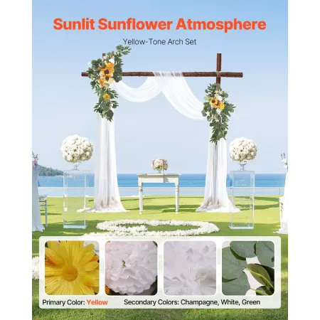 Artificial Wedding Arch Flowers Kit, Yellow Wedding Arch Flowers with Drapes Kit (Pack of 3) - 2 Pcs Floral Arrangement, 1 Pcs S