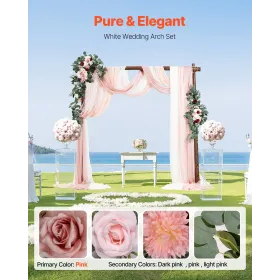 Artificial Wedding Arch Flowers Kit Pink With 2 Pcs Flowers 3 Pcs Drapes
