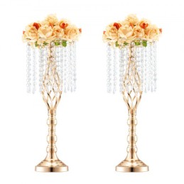 2PCS 55cm/21.65â€ Tall Crystal Wedding Flower Stand Vase for Party Decor