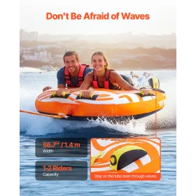 Towable Tubes for Boating, 1-2 Riders Inflatable Towable Tube for Boat to Pull, 340lbs Capacity Boat Tubes and Towables for Wate