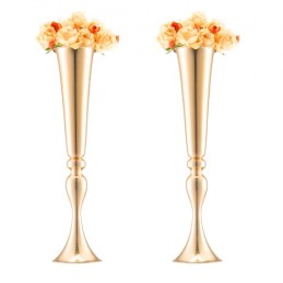 2PCS 56cm/22.05â€ Tall Wedding Flower Vase Metal Gold Trumpet for Tables