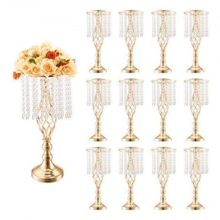 12PCS 49cm/19.3â€ Tall Crystal Wedding Flower Stand Vase for Party Decor