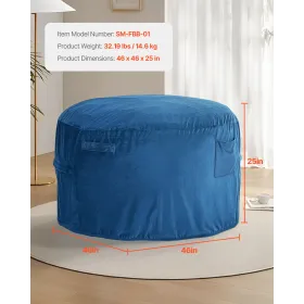 Round Bean Bag Stol med aftagelig og vaskbart dækning for voksne blå