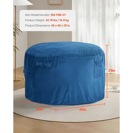 Bean Bag Chair, Round BeanBag Chair with Removable & Washable Cover for Adult, Dutch Velvet & High-Density Foam Filling Adult Be