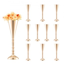 10PCS 43cm/16.9â€ Tall Wedding Flower Vase Metal Gold Trumpet for Tables
