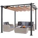10'x10' Outdoor Retractable Pergola with Sun Shade Canopy Aluminum Beige