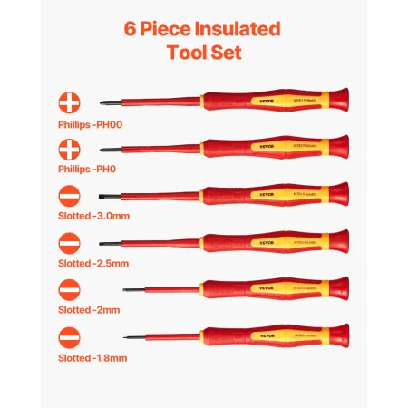 Insulated Screwdriver Set, 6-Piece Professional Electrical Screwdriver Set, 1000V Insulated Electrician Tool Set, with Magnetic 