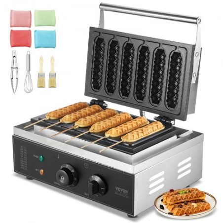 6PCS Commercial Waffle Stick Maker Waffle Baker Hot Dog Waffle Iron 1500W