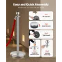 Stanchion Post, 6 Pcs Crowd Control Barrier Set with 3 Red Velvet Ropes, 5 ft Stainless Steel Silver Stanchion Post Queue with S