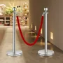 Stanchion Post, 6 Pcs Crowd Control Barrier Set with 3 Red Velvet Ropes, 5 ft Stainless Steel Silver Stanchion Post Queue with S