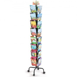Greeting Cards Display Rack 32-Pocket Rotating Postcard Stand with 4 Wheel