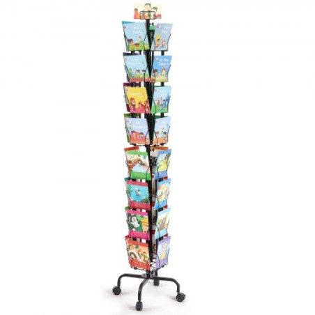 Greeting Cards Display Rack 32-Pocket Rotating Postcard Stand with 4 Wheel