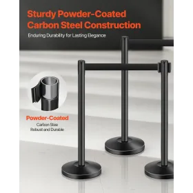 4 Pcs Stanchion Post with 4 Retractable Belts & Sand Injection Hollow Base