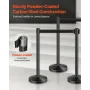 Stanchion Post, 4 Pcs Crowd Control Barrier with 4 Retractable Belts, Carbon Steel Black Stanchion Post Queue with Sand Injectio