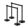 Stanchion Post, 4 Pcs Crowd Control Barrier with 4 Retractable Belts, Carbon Steel Black Stanchion Post Queue with Sand Injectio