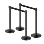 Stanchion Post, 4 Pcs Crowd Control Barrier with 4 Retractable Belts, Carbon Steel Black Stanchion Post Queue with Sand Injectio