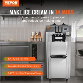 Commercial Soft Serve Ice Cream Machine Maker 21-31 L/H Yield 3-Flavor