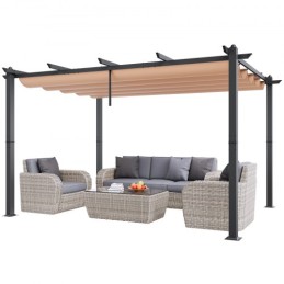 10'x13' Outdoor Retractable Pergola with Sun Shade Canopy Aluminum Beige