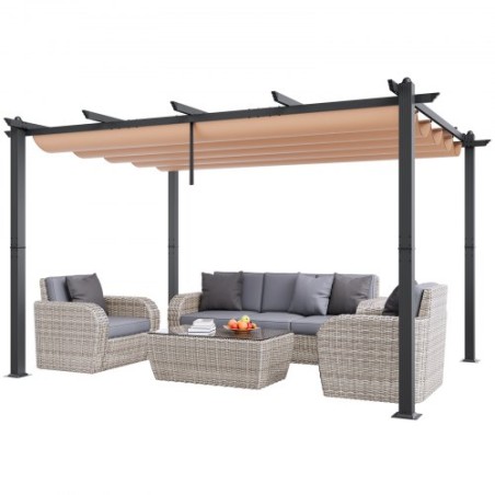 10'x13' Outdoor Retractable Pergola with Sun Shade Canopy Aluminum Beige