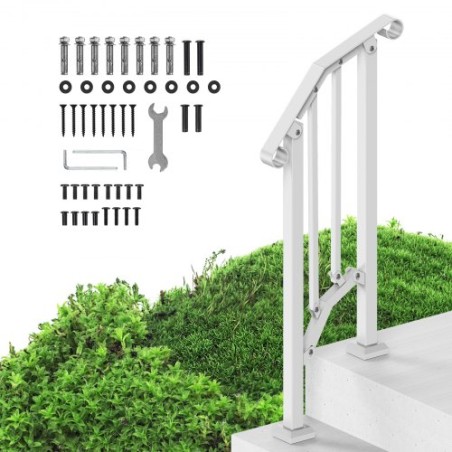 1-2 Step Handrails for Outdoor for Seniors Porch Deck Retro Arch White